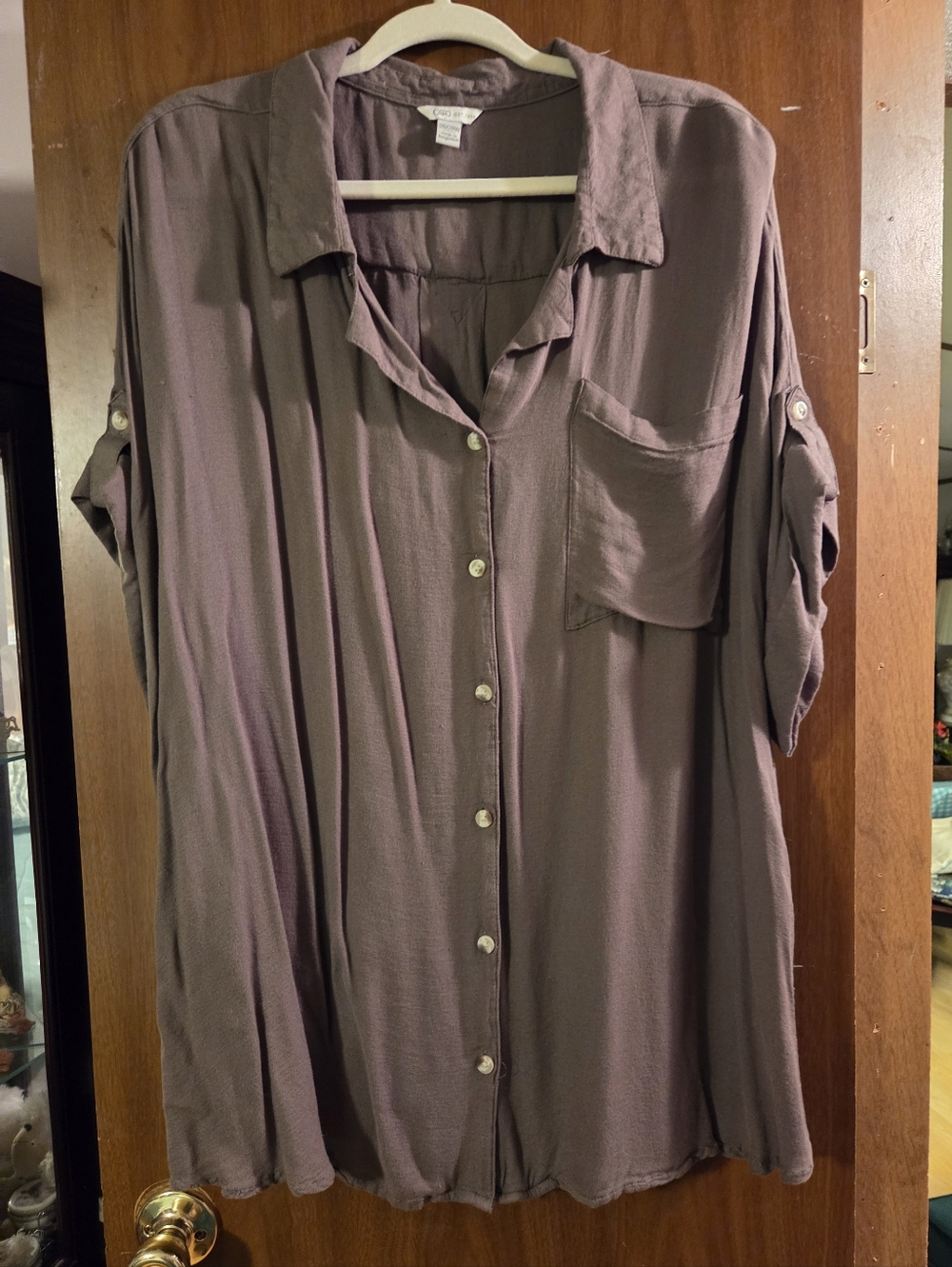 Cato Olive Green Button-Front Women's Collared Blouse